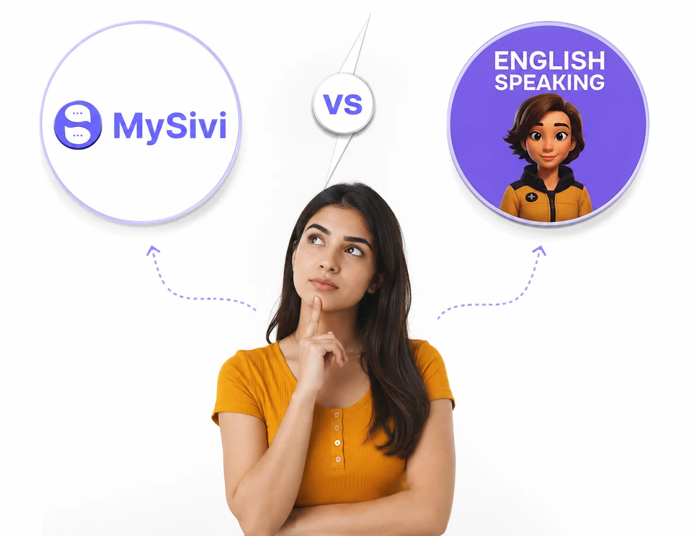MySivi vs Supernova app comparison with a student choosing the best AI English speaking app in 2026, featuring MySivi for smarter learning.