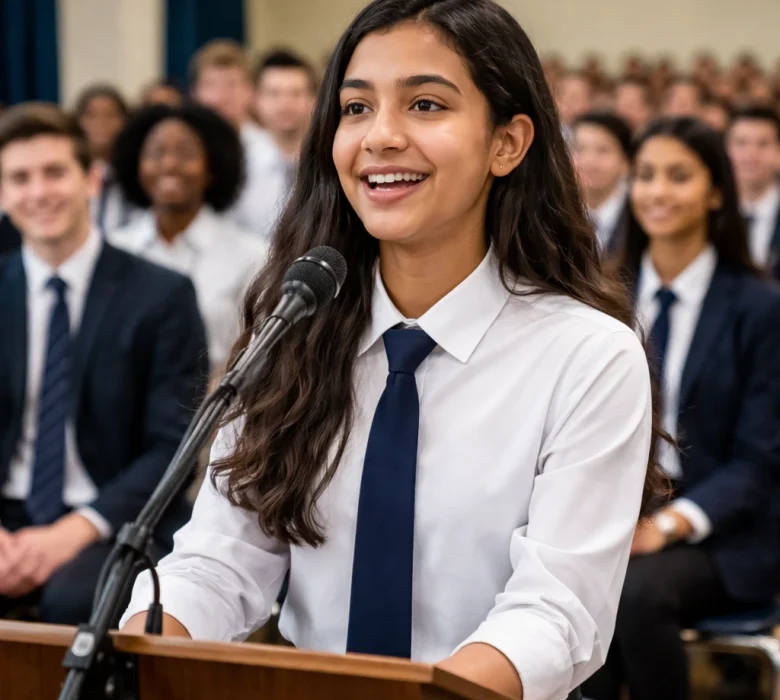 Master the art of public speaking! Learn simple tips to overcome stage fright, improve your English fluency, and deliver a confident school assembly speech.