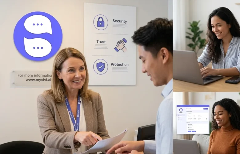 A MySivi guide to app safety showing a professional confirming privacy and users safely enjoying services, asking "MySivi App Safe or Not?"