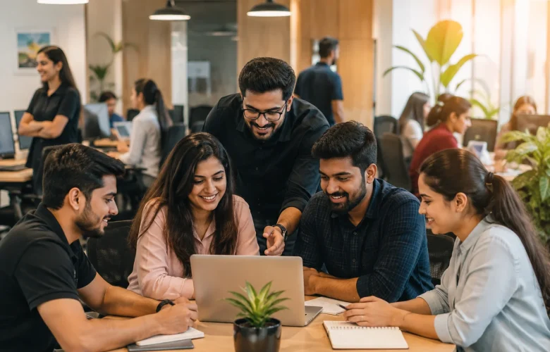 Life at MySivi with employees collaborating in a modern startup office