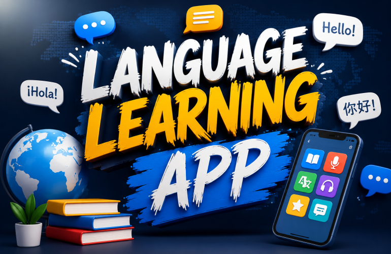 MySivi vs Duolingo app comparison, featuring MySivi's language-learning app interface, books, globe, and multilingual learning elements for English-speaking practice in 2026.