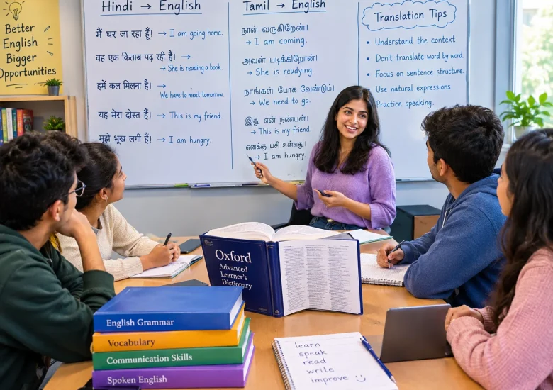 MySivi English Translation class helping students learn natural English from Hindi and Tamil with sentence practice, vocabulary, and speaking skills.